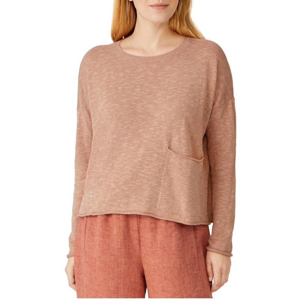 EILEEN FISHER ORGANIC COTTON & LINEN SLUB POCKET KNIT TOP NWT SIZE LARGE